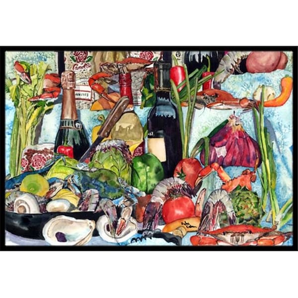 Carolines Treasures Carolines Treasures 8915JMAT 24 x 36 In. Wine Crab Shrimp and Oysters Indoor or Outdoor Mat 8915JMAT - main